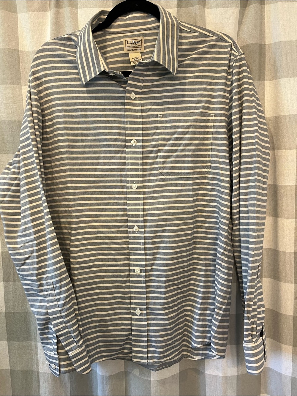 L.L. Bean Men's Gray and White Striped Button-Down Shirt